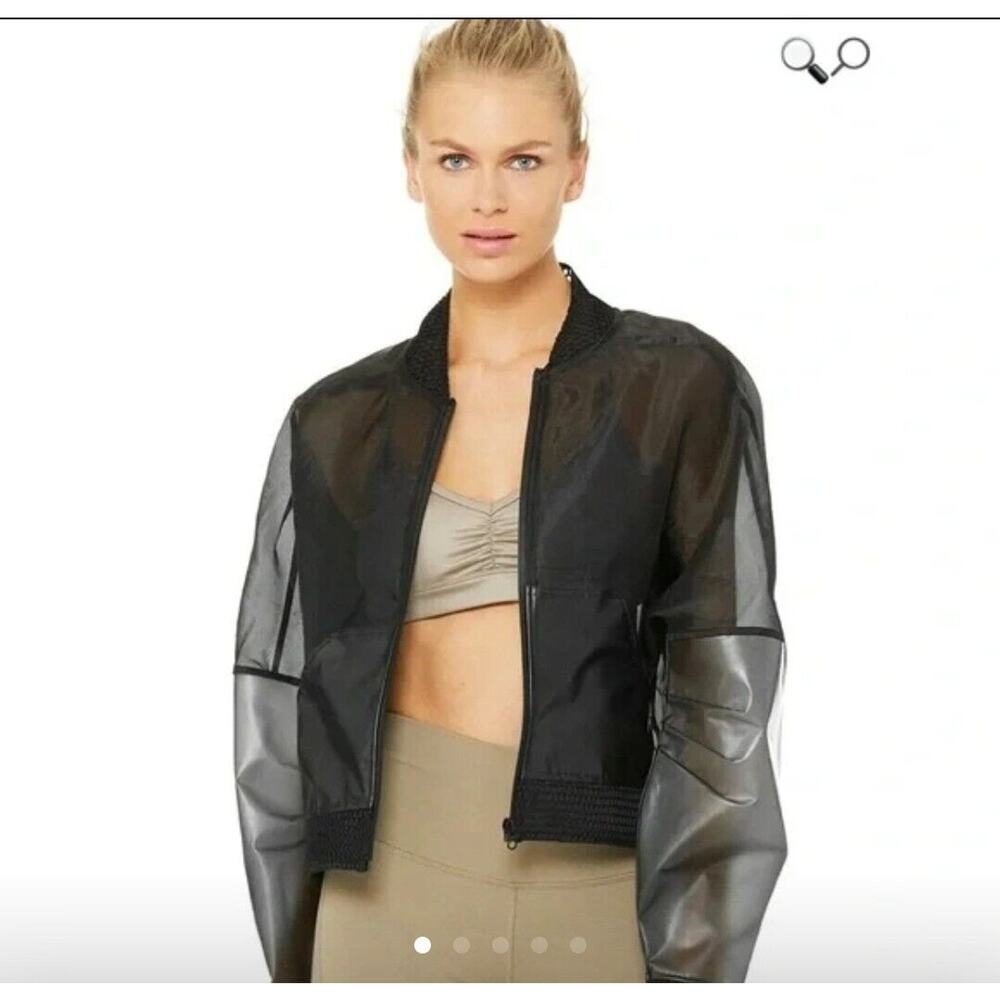 Alo Yoga Black Translucent Cropped Sheer Jacket Size Small Pre-owned